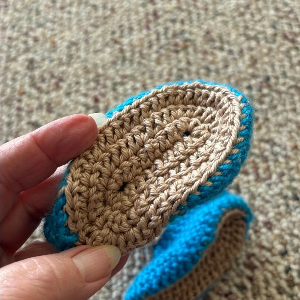 Handmade Blue and Tan Crochet Baby Booties